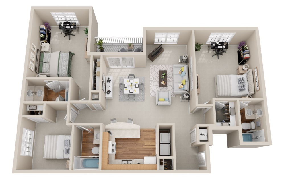 The Eagle - 3 bedroom floorplan layout with 3 bathrooms and 1355 square feet